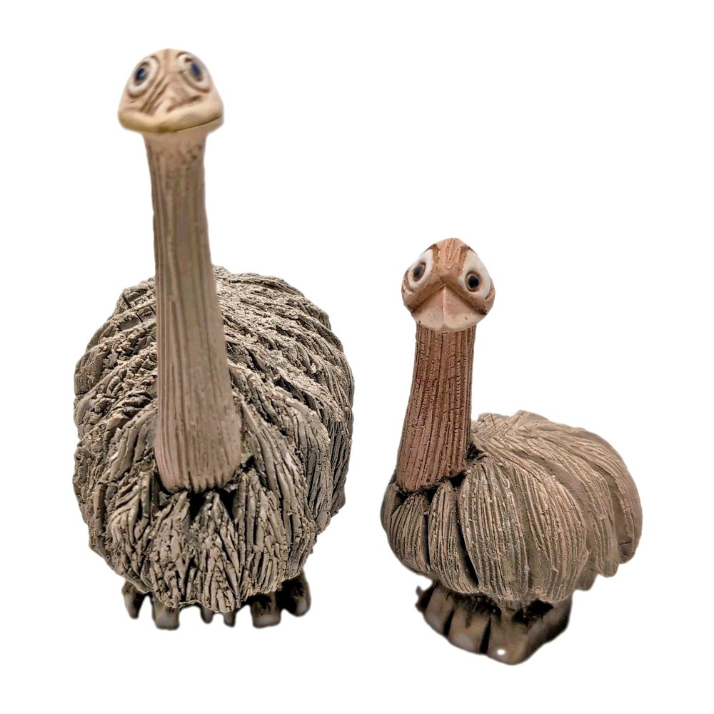 Vtg Artesania Rinconada 2 Emus #01 #96 Figurines Hand Carved Painted Handmade